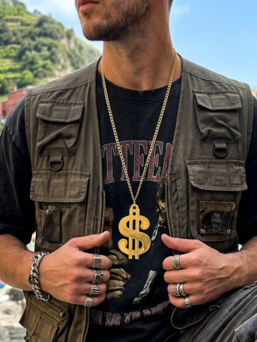 NEW Men Women Long Necklace Fashion Gold Metal American Dollar $ Money Pendant